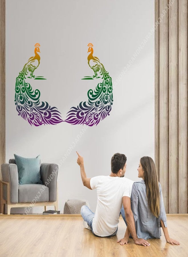 ARandNJ استنسل ARandNJ كومبو للرسم على الجدران (المقاس: 16 × 24 بوصة) الموضوع: طاووس، تصميم قابل لإعادة الاستخدام، مناسب لغرفة النوم وغرفة المعيشة (عبوة من قطعة واحدة) - Image 3